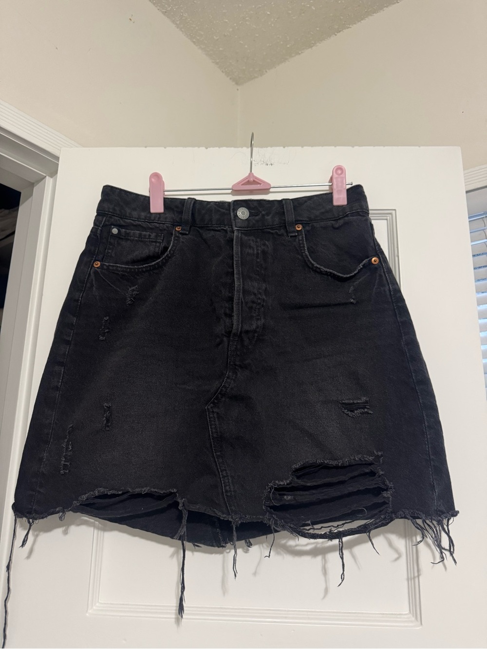 Black Distressed Denim Skirt - Women